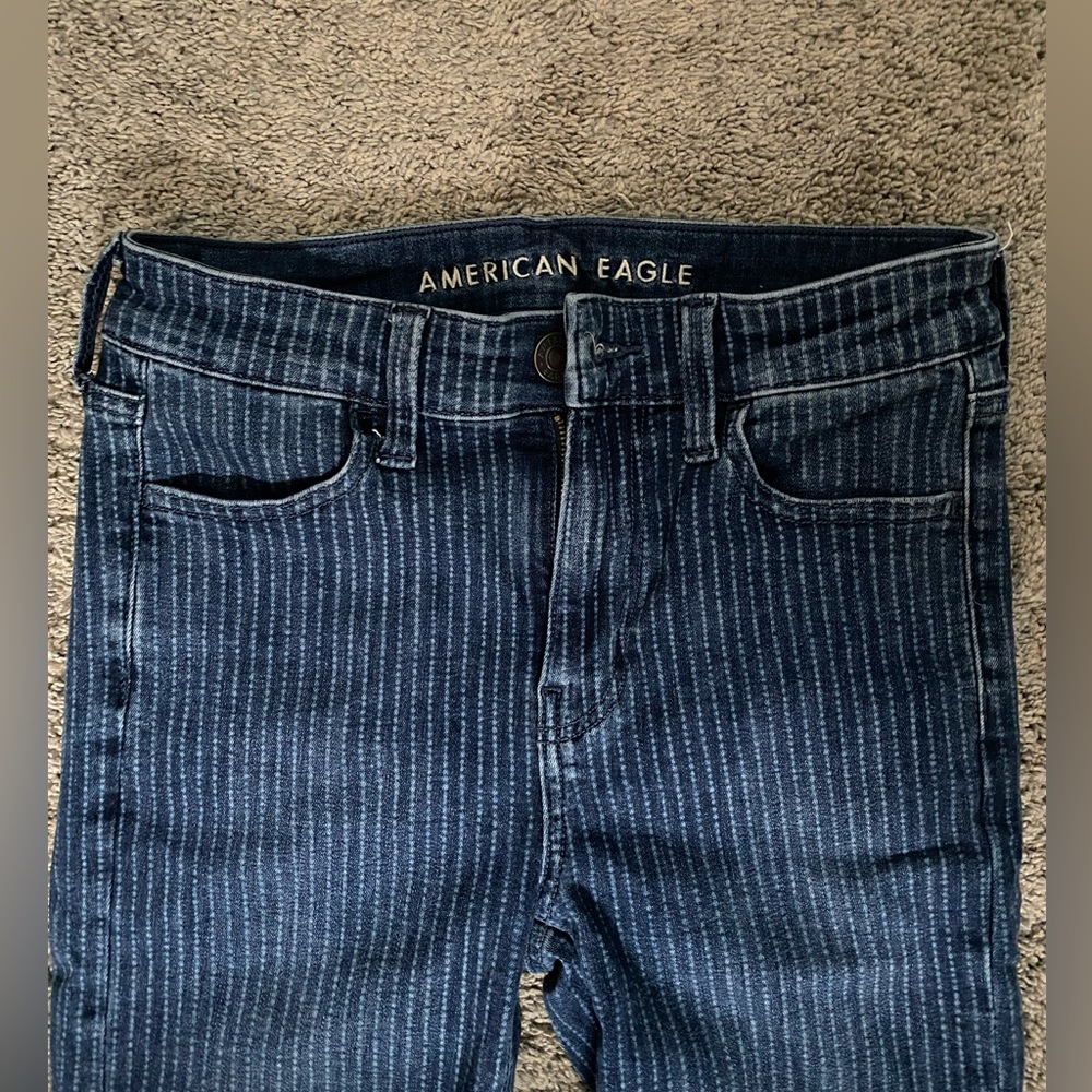 Blue Stripped High Rise Cropped Jeggings